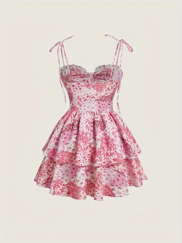 Robe mi-longue à double ourlet,  licou floral, vintage - 030825/1908 – Image 2