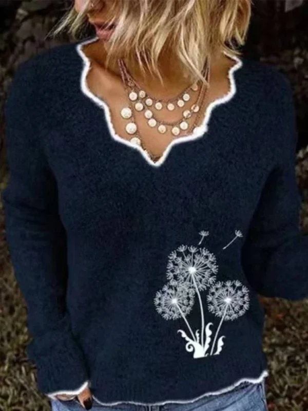 Pull à manches longues et col en v, motif imprimé - 070825/2238 – Image 3