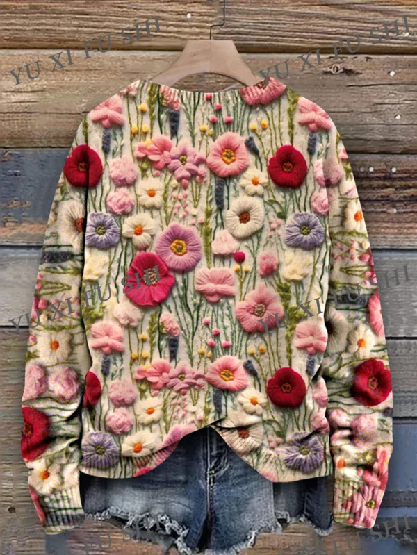 Pull impression fleur à manches longues col rond - 070825/2251 – Image 2