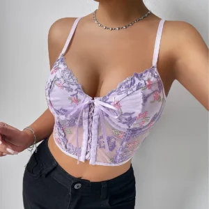 Bustier Brodé en Maille Transparente, Push Up - 030825/1900