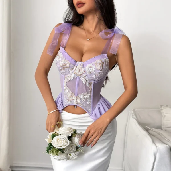 Bustier Sexy  Chic brodé en dentelle, débardeur Slim, coupe basse, transparent, col licou - 030825/1036 – Image 4