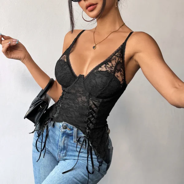 Corset à lacets, Double couche de dentelle - 030825/1024 – Image 4
