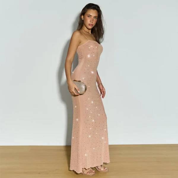 Robe longue, élasticité, serrée, jupe décontractée, sans manches, Sexy, longue bretelle - 030825/1939 – Image 3