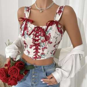 Bustier court à lacets Sexy imprimé Floral - 030825/0505