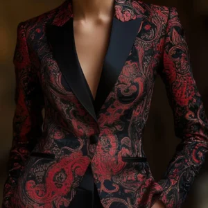 Veste élégante Chic imprimé fleuri col rabattu taille mince poche décor manches longues - 030825/2129