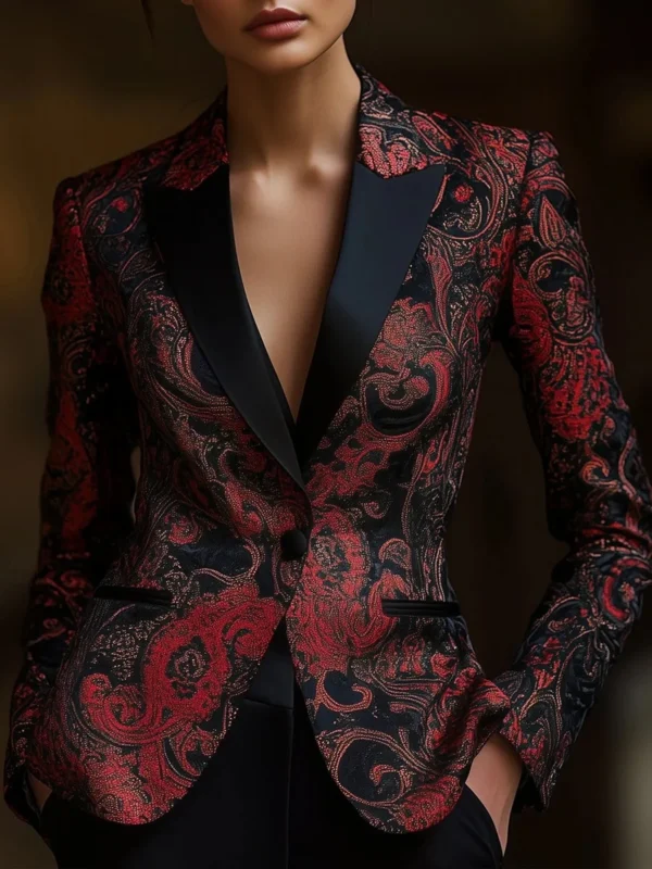 Veste élégante Chic imprimé fleuri col rabattu taille mince poche décor manches longues - 030825/2129