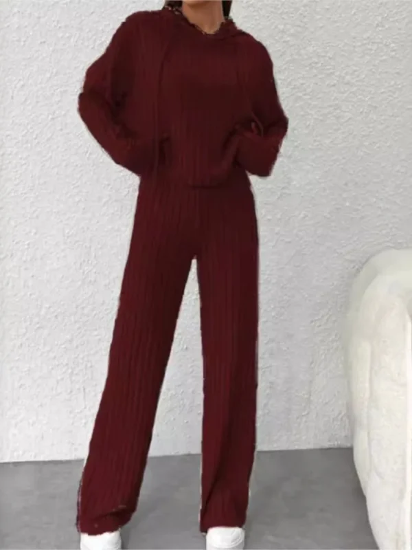 Ensemble Sweat-shirt à capuche rayé tricoté, décontracté, ample, manches longues, pantalon Long - 020825/2302 – Image 4