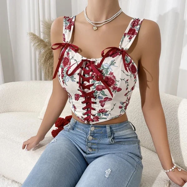 Bustier court à lacets Sexy imprimé Floral - 030825/0505 – Image 3