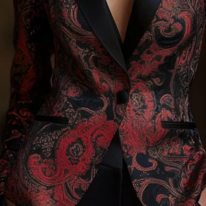 Alternative view of Veste élégante Chic imprimé fleuri col rabattu taille mince poche décor manches longues - 030825/2129