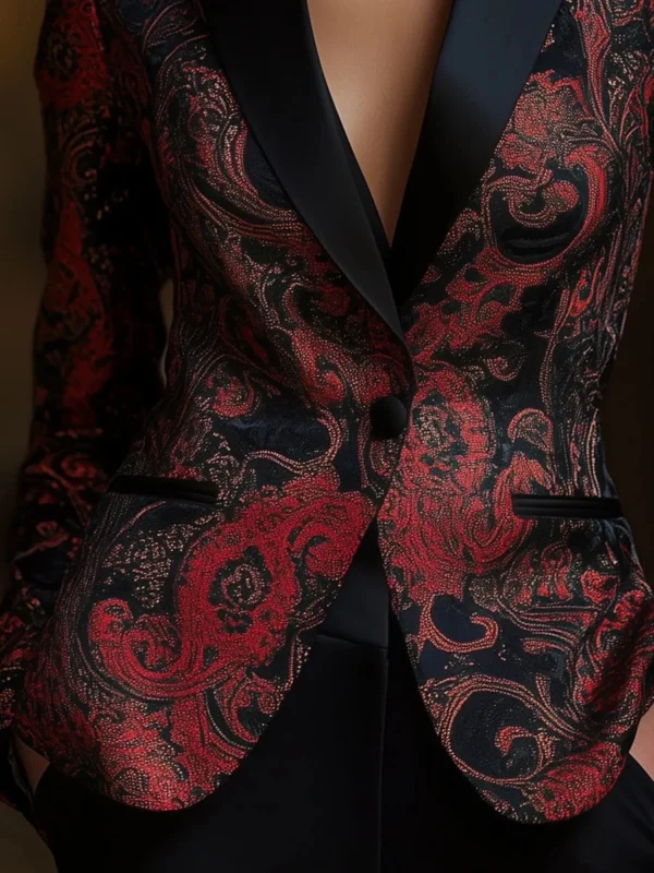 Veste élégante Chic imprimé fleuri col rabattu taille mince poche décor manches longues - 030825/2129 – Image 2