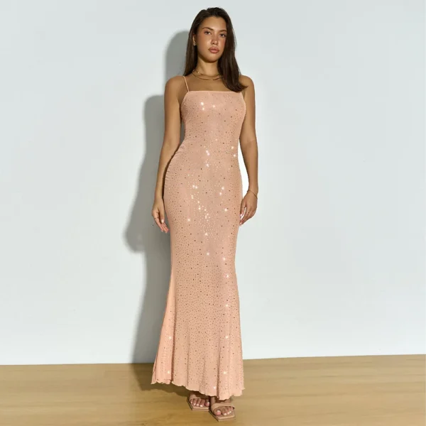 Robe longue, élasticité, serrée, jupe décontractée, sans manches, Sexy, longue bretelle - 030825/1939 – Image 2