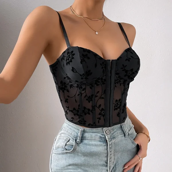 Corset en dentelle brodée sexy, bouton avant - 050825/2225 – Image 3