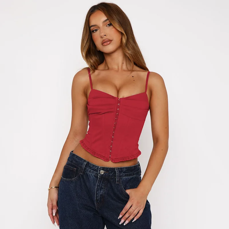 Haut, couleur unie, bretelles Spaghetti, sans manches - 030825/1039 – Image 3