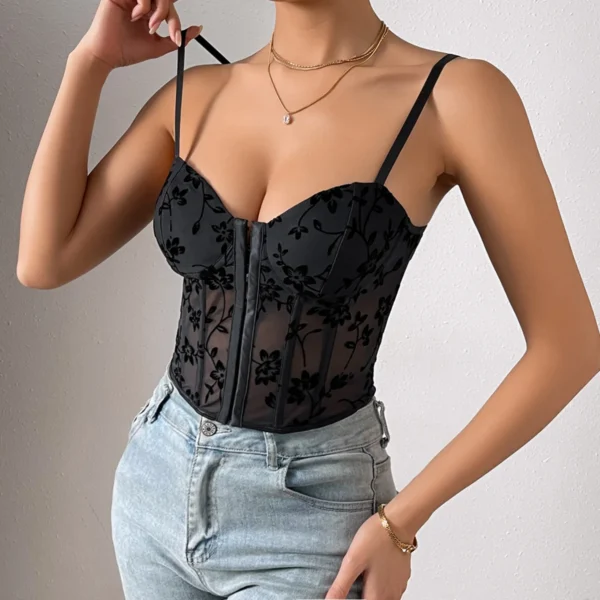 Corset en dentelle brodée sexy, bouton avant - 050825/2225 – Image 4