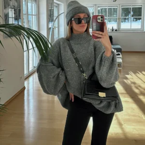 Alternative view of Pull à col roulé, couleur unie, demi-col roulé, décontracté, pull ample - 210925/1154